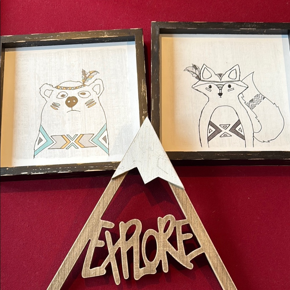 Explore Wall Art Set with Bear and Fox